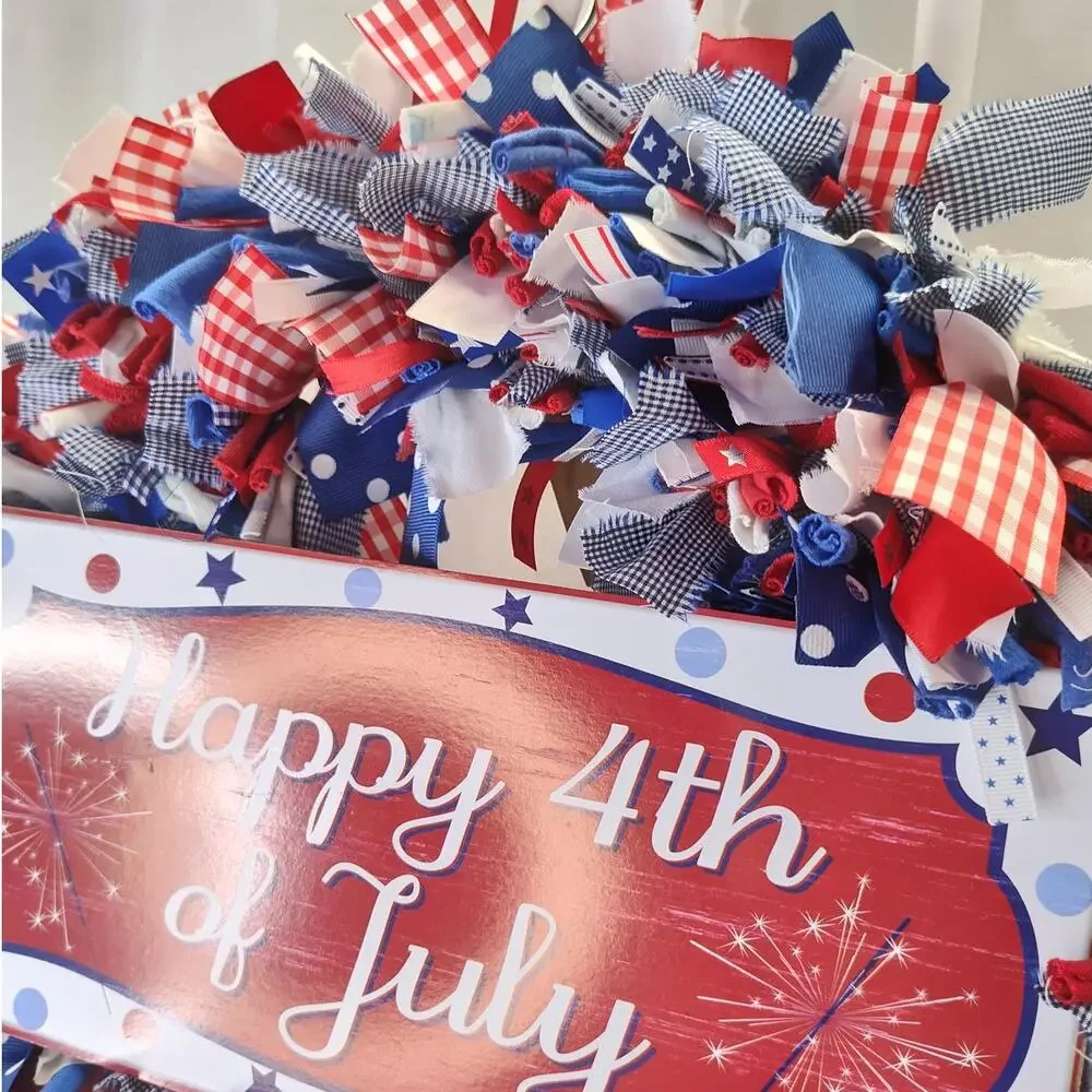 Happy 4th of July Handcrafted Rag & Ribbon Wreath, 16